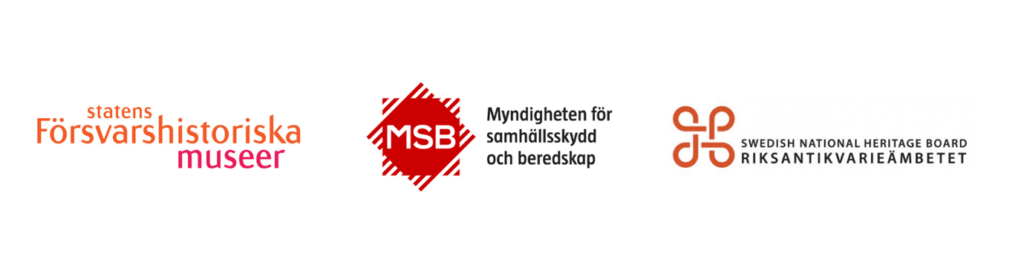 En bild med loggor för Statens Försvarshistoriska museer, Myndigheten för samhällsskydd och beredskap och Riksantikvarieämbetet.